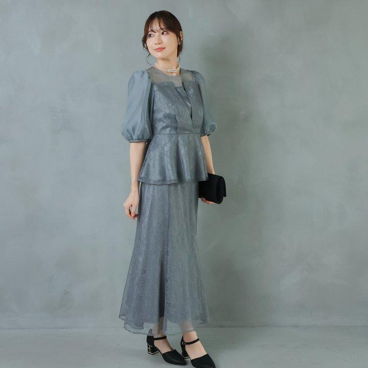 パーティードレス 結婚式 親族 服装 お呼ばれドレス レースドレス 大きいサイズ ツーピース 30代 40代 50代 おしゃれドレス 袖あり 膝下 セパレートドレス_11