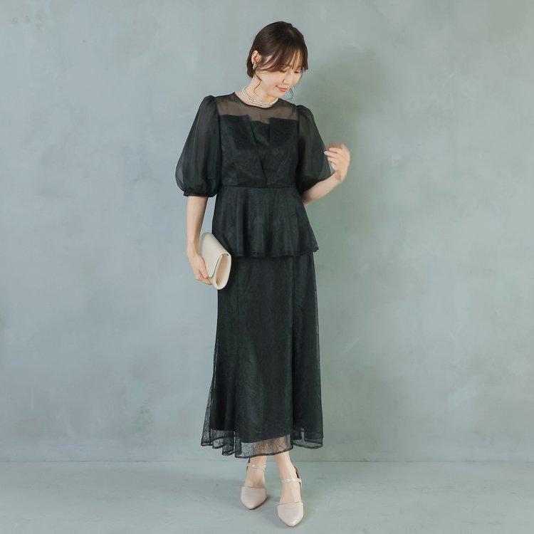 パーティードレス 結婚式 親族 服装 お呼ばれドレス レースドレス 大きいサイズ ツーピース 30代 40代 50代 おしゃれドレス 袖あり 膝下 セパレートドレス_12