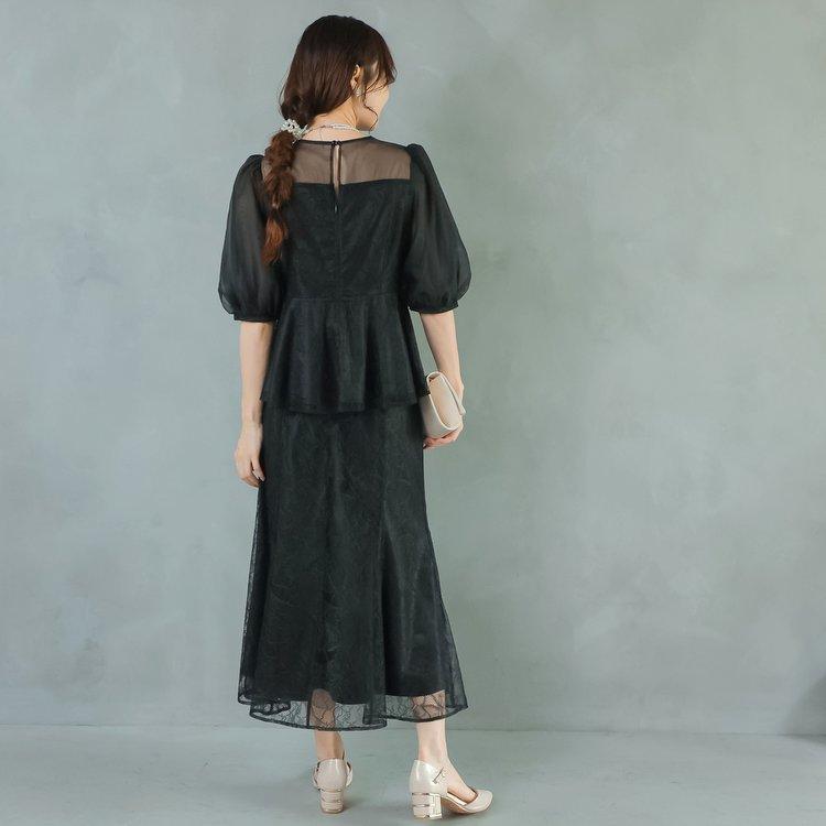 パーティードレス 結婚式 親族 服装 お呼ばれドレス レースドレス 大きいサイズ ツーピース 30代 40代 50代 おしゃれドレス 袖あり 膝下 セパレートドレス_15
