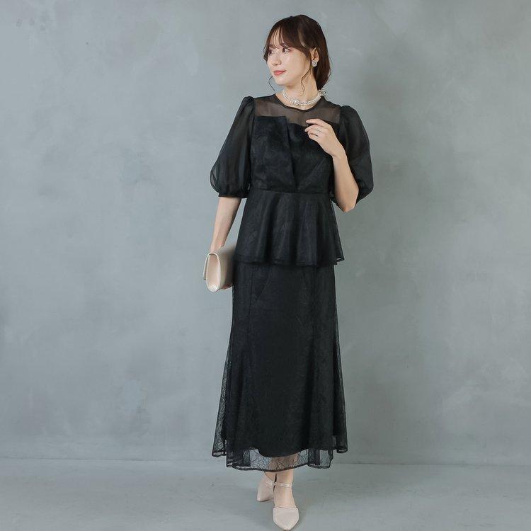 パーティードレス 結婚式 親族 服装 お呼ばれドレス レースドレス 大きいサイズ ツーピース 30代 40代 50代 おしゃれドレス 袖あり 膝下 セパレートドレス_16