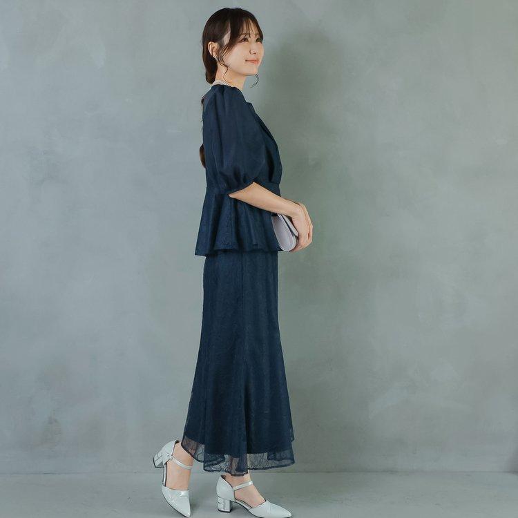 パーティードレス 結婚式 親族 服装 お呼ばれドレス レースドレス 大きいサイズ ツーピース 30代 40代 50代 おしゃれドレス 袖あり 膝下 セパレートドレス_3