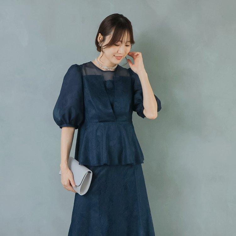 パーティードレス 結婚式 親族 服装 お呼ばれドレス レースドレス 大きいサイズ ツーピース 30代 40代 50代 おしゃれドレス 袖あり 膝下 セパレートドレス_5