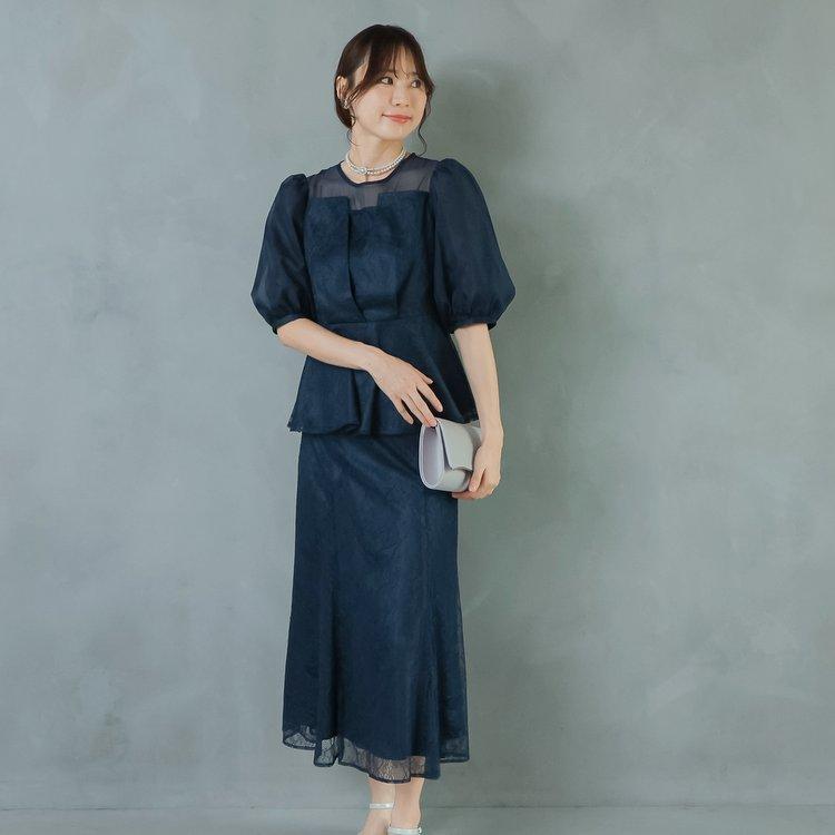 パーティードレス 結婚式 親族 服装 お呼ばれドレス レースドレス 大きいサイズ ツーピース 30代 40代 50代 おしゃれドレス 袖あり 膝下 セパレートドレス_6