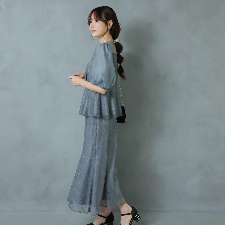 パーティードレス 結婚式 親族 服装 お呼ばれドレス レースドレス 大きいサイズ ツーピース 30代 40代 50代 おしゃれドレス 袖あり 膝下 セパレートドレス_8
