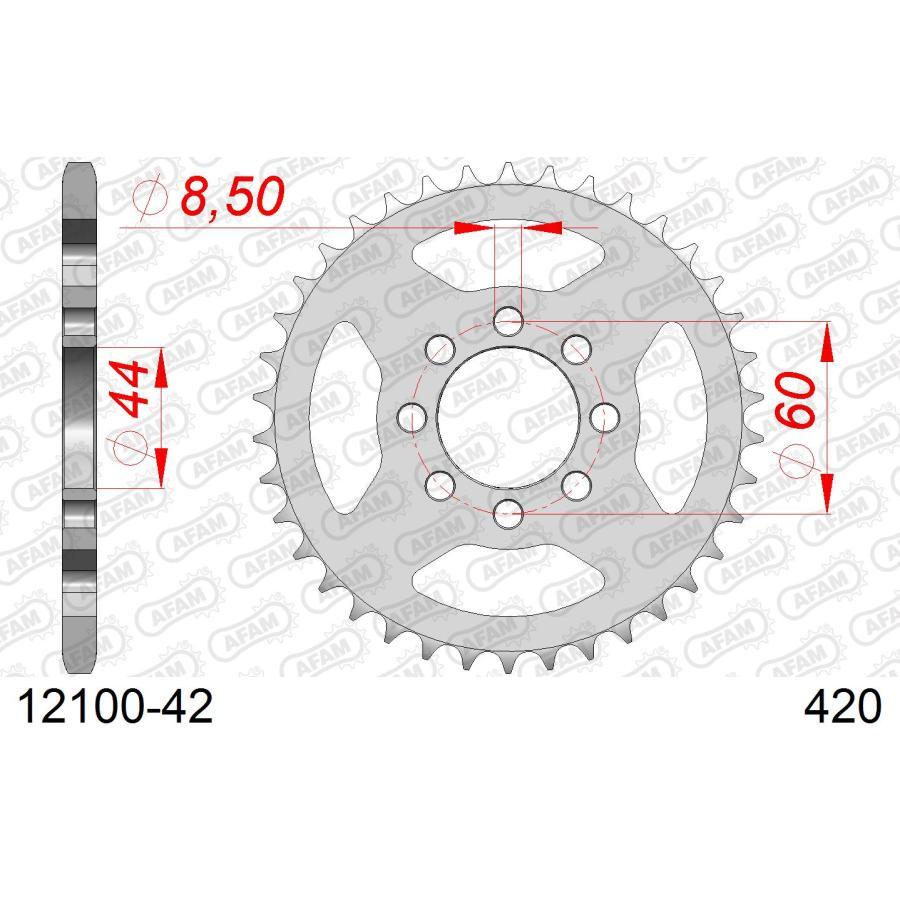 AFAM (アファム) リアスチールスプロケット 420-42 YSR80 88 Chappy50 82-86 YSR50 86- DT50 84- 12100-42 |  | 01