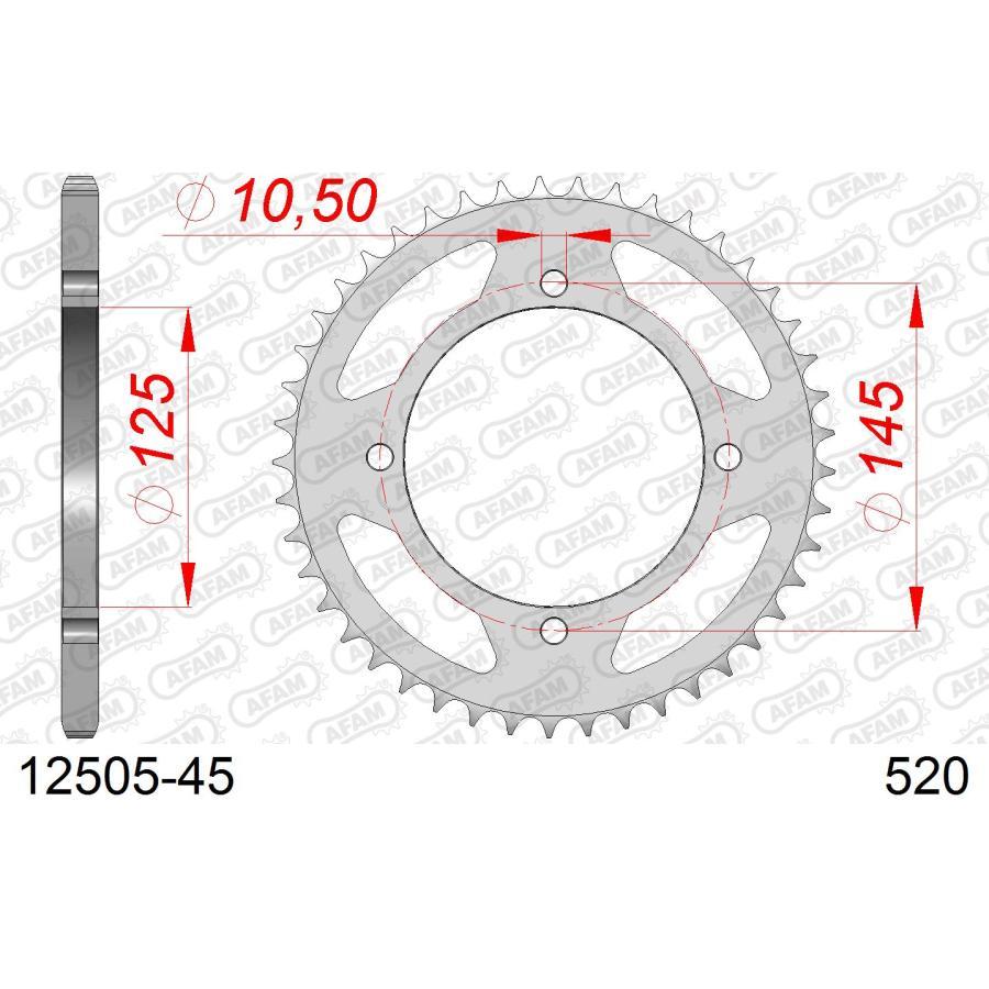 AFAM (アファム) リアスチールスプロケット 520-45 XV250 VIRAGO 89-03 TT600E 96-00 TT600R 12505-45 |  | 01