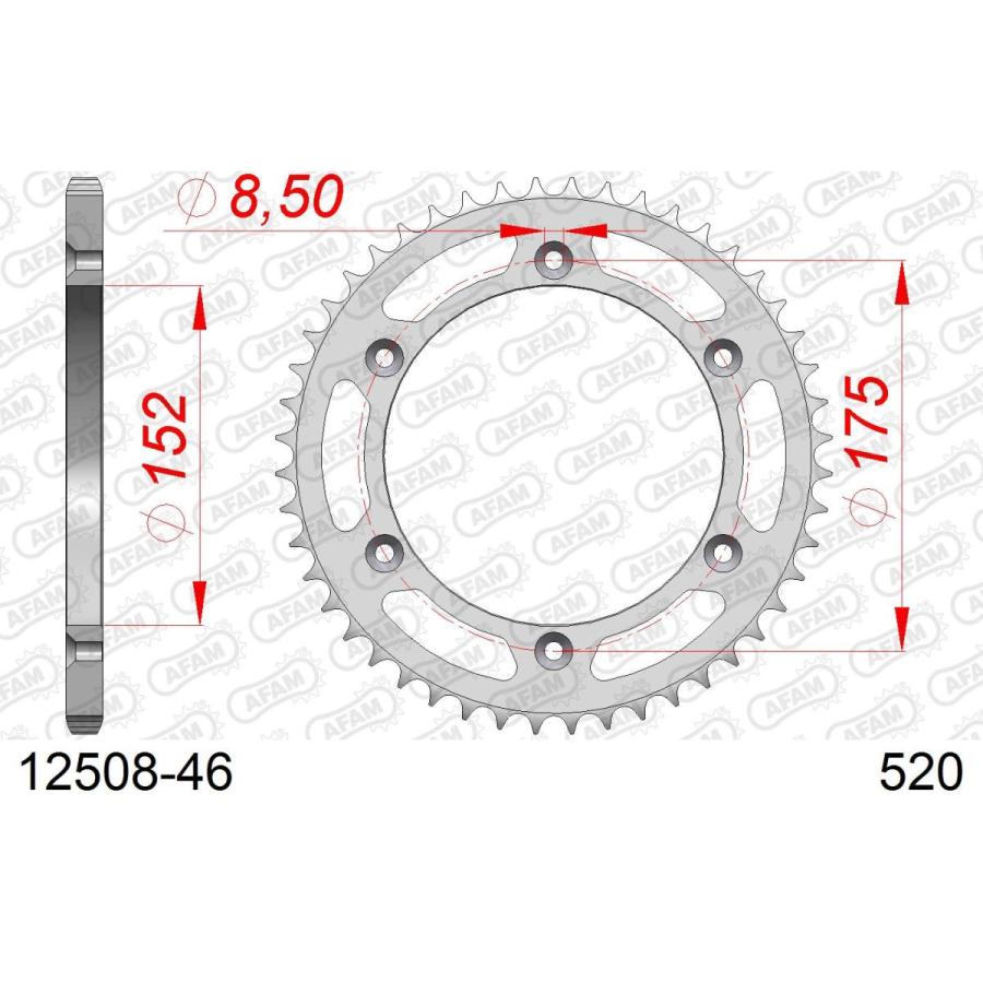 AFAM (アファム) Rスチールスプロケット 520-46 TT350 86-87、TT250S 、TT-R250 99-06、WR250 89-90、WR250Z91-99 12508-46 |  | 01