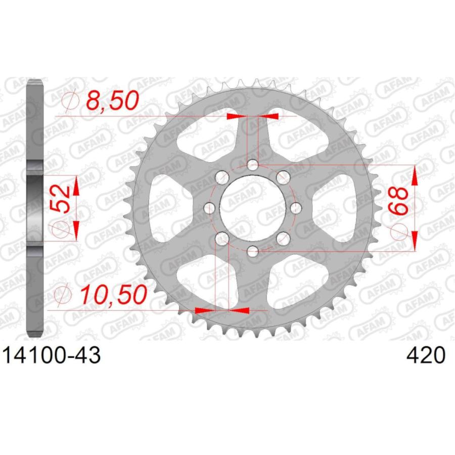AFAM (アファム) Rスチールスプロケット 420-43 RG50 ＆gamma; -98、RV50 79、AR50 81-、KSR50 90-02、KLX 110 03-08/ 14100-43 |  | 04