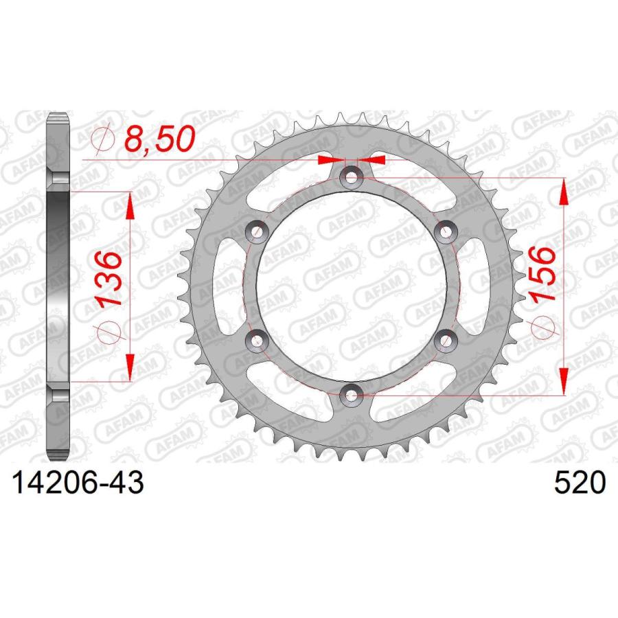 AFAM (アファム) Rスチールスプロケット 520-43 WRK240/260 89、DR350S 90-93、DR350SE 94 14206-43 |  | 01