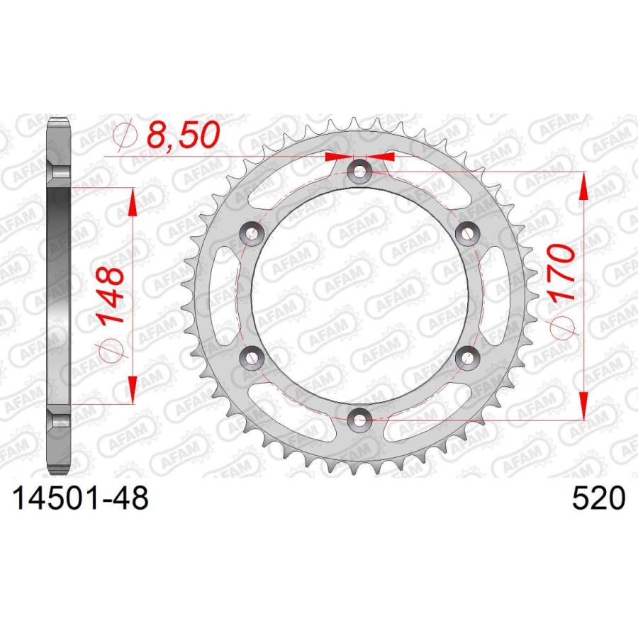 AFAM (アファム) Rスチールスプロケット 520-48 500 T4 87-90、350 T4 87-92、DR800S 89-93、DR650RSE 90-95 14501-48 |  | 01