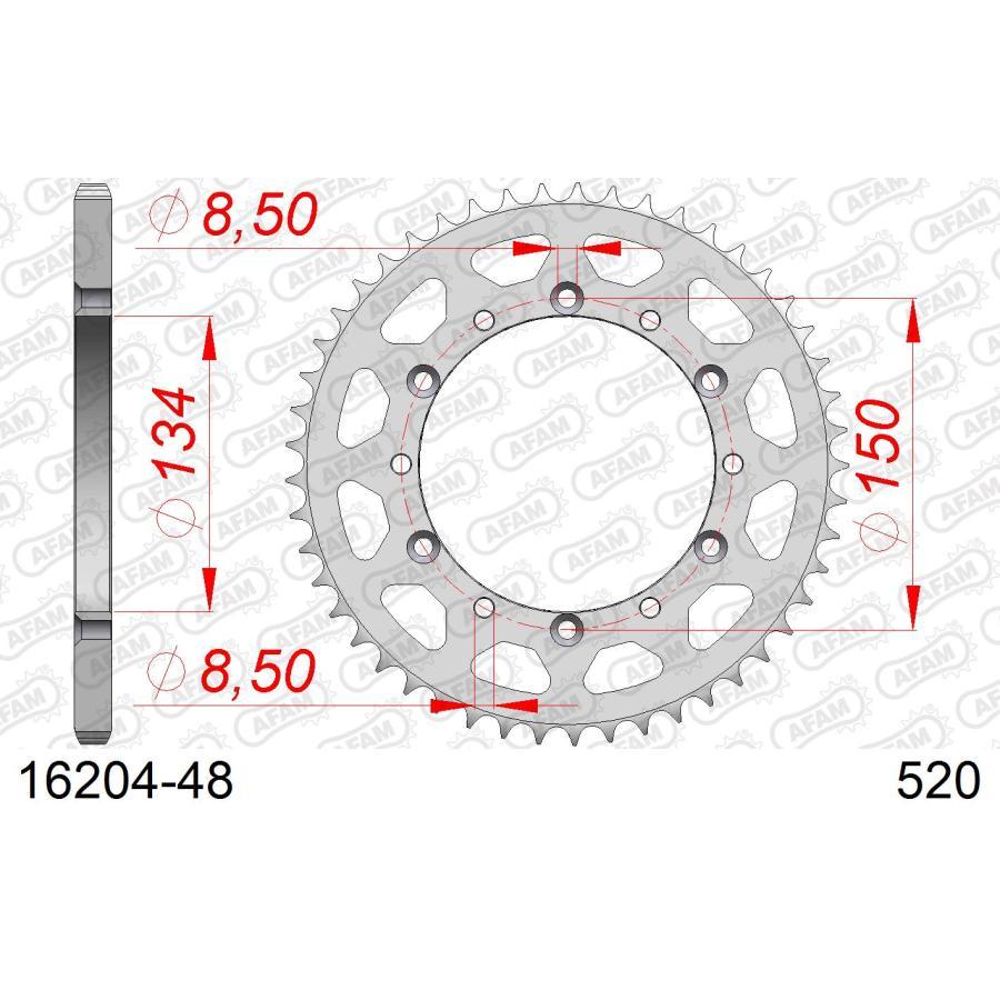 AFAM (アファム) リアスチールスプロケット 520-48 KLX250R 93-09 KLX250SR/ES 93-03 KX250 87-04 KDX200SR 93-95 16204-48 |  | 01