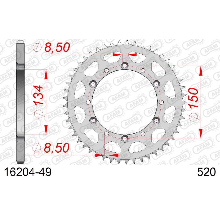 AFAM (アファム) Rスチールスプロケット 520-49 KLX250R 93-09、KLX250SR/ES 93-03、KX250 87-04、KDX200SR 93-95 16204-49 |  | 01