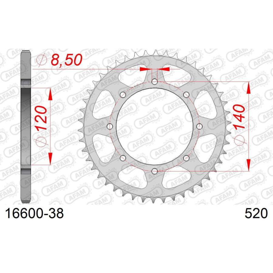 AFAM (アファム) Rスチールスプロケット 520-38 KLR650R Tengai 87-95/KLE500 A1-A5 91-95/KLE500 A6-A13 96-04 16600-38 |  | 01