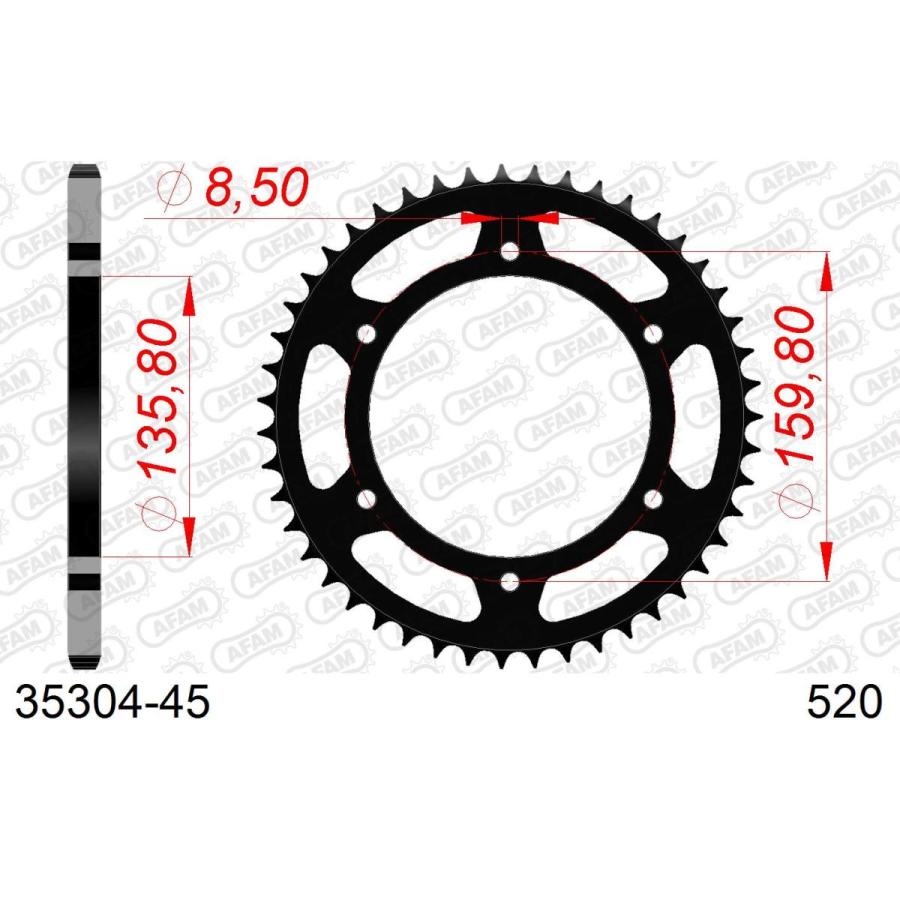 アファム Rスチールスプロケット 520-45 600XRT 88-89、650 ie Pegaso 01-04、650 Pegaso 93-95 3 |  | 01