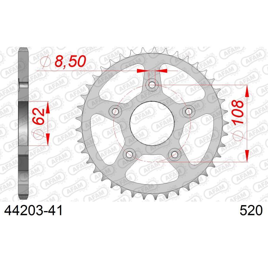 AFAM (アファム) Rスチールスプロケット 520-41 600RIVER 95-99、125Mito 90-91/04-08、125Mito EV 92-03 44203-41 |  | 01