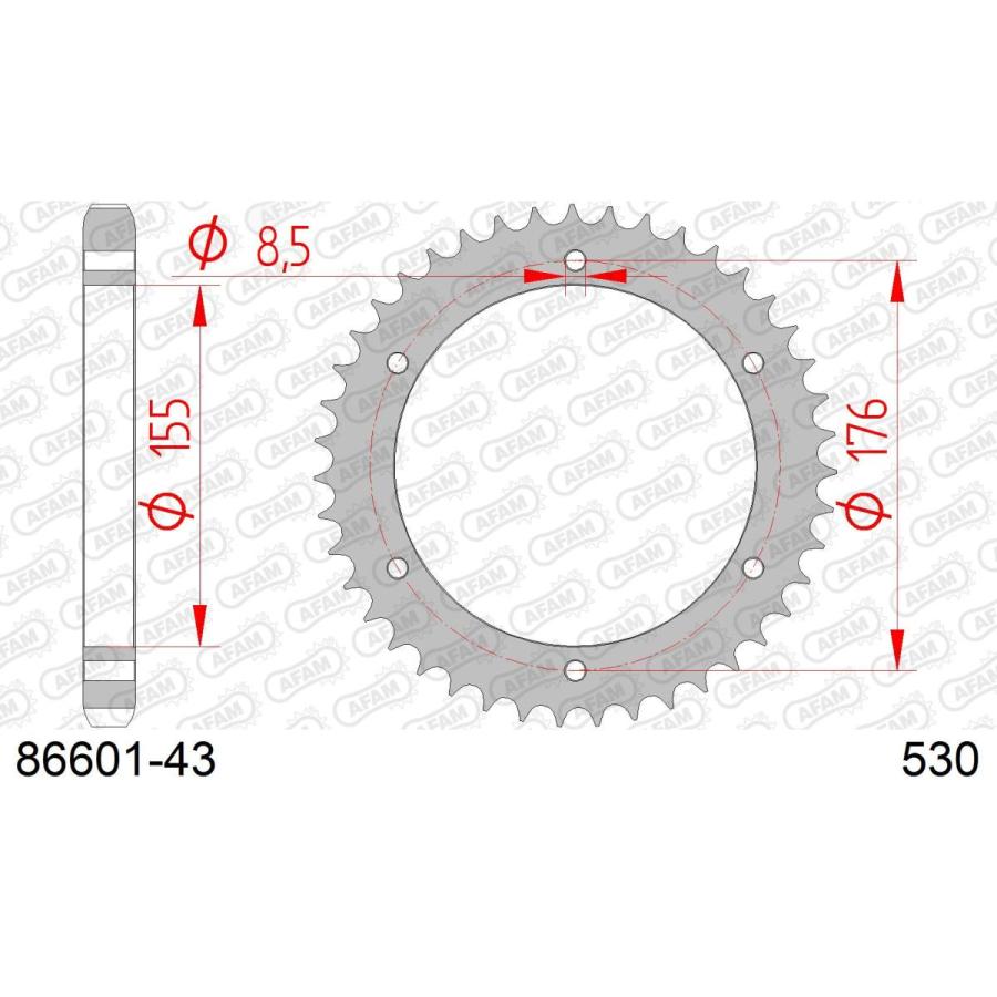 アファム Rスチールスプロケット 530-43 1050Speed Triple 05-11/1050Sprint ST 05-11 86601-43 |  | 01