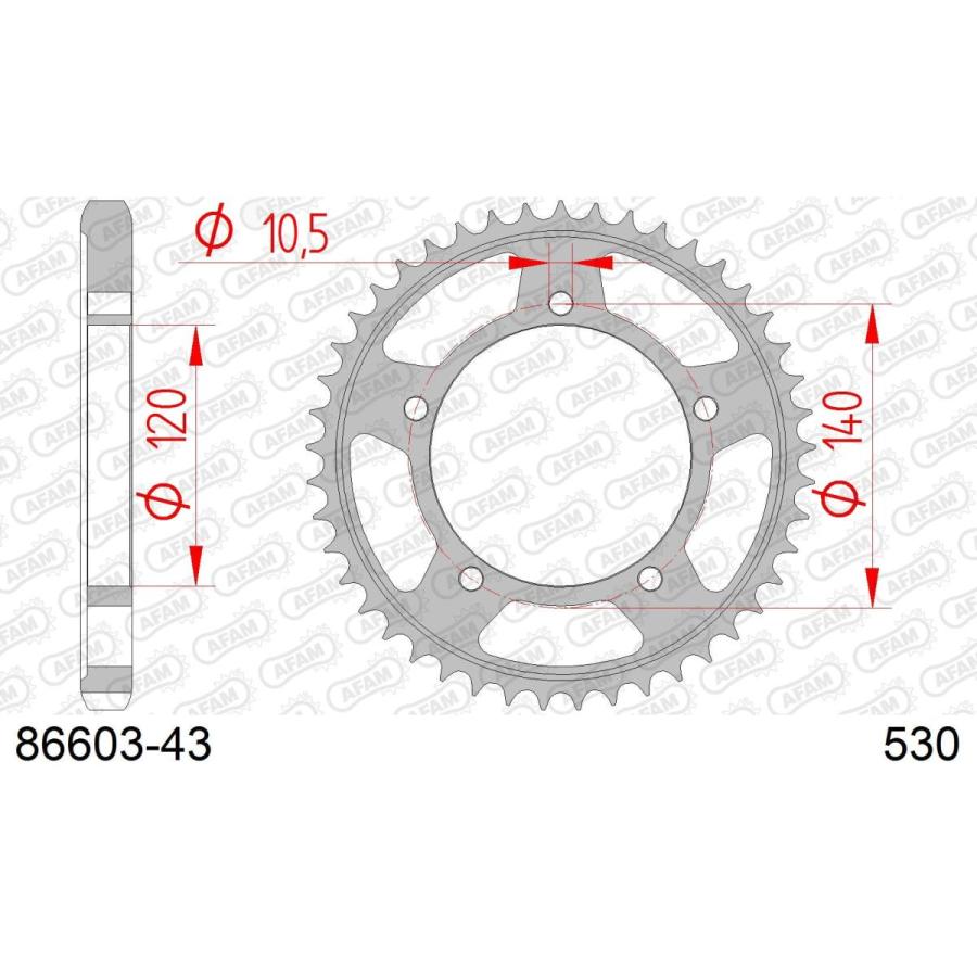アファム Rスチールスプロケット 530-43 GSX1300R 08-17/GSX-R1000 01-08/Bandit1250/S/F 07-17 |  | 01