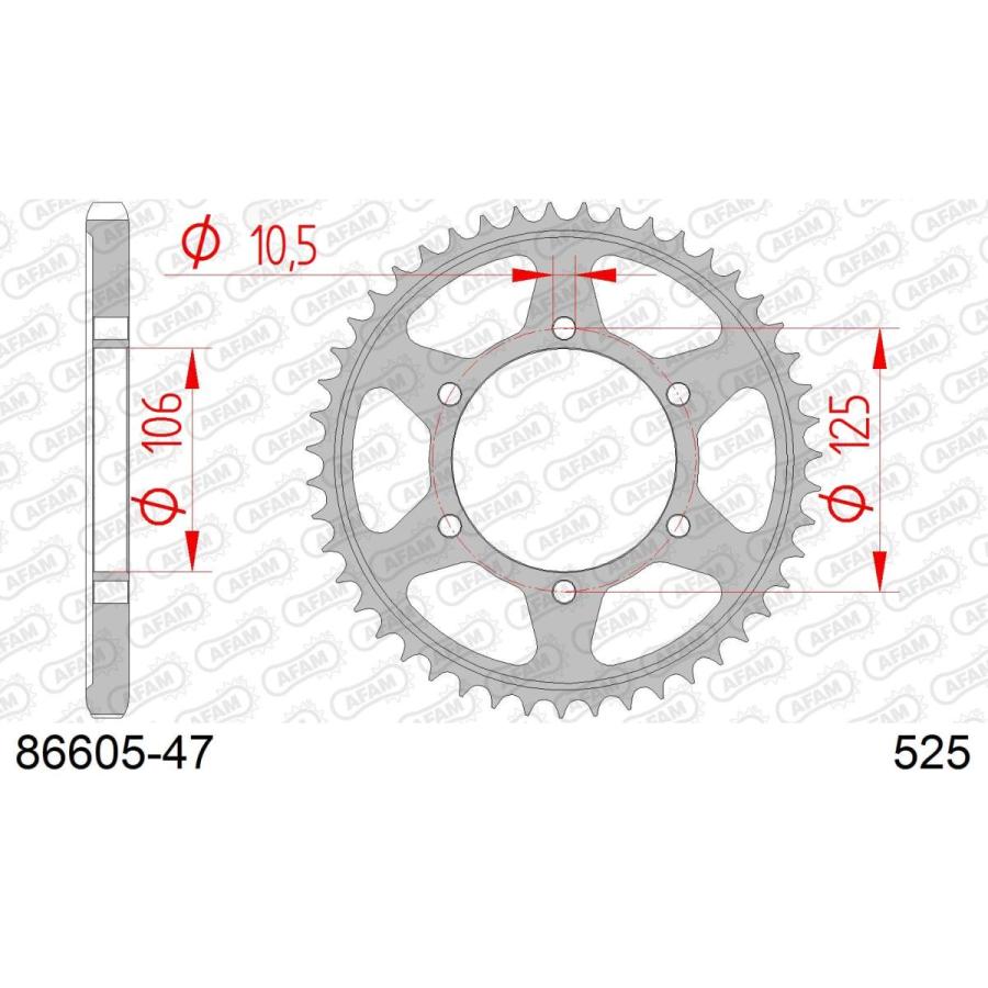 アファム Rスチールスプロケット 525-47 675Daytona 06-11/675 Street triple 07-11 86605-47 |  | 01