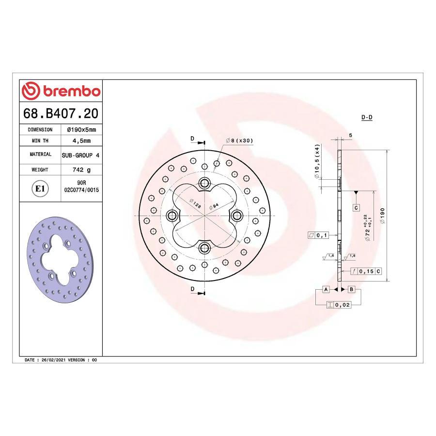 brembo (ブレンボ) セリエオロ セリエオロ ブレーキディスク リジット  68B40720 | brembo | 01