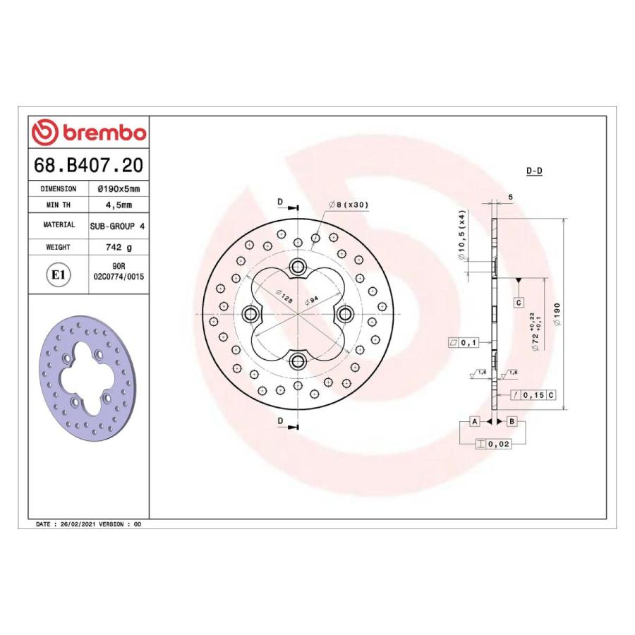 BREMBO SERIE ORO(ブレンボ セリエオロ) セリエオロ ブレーキディスク リジット  68B40720 | brembo | 01