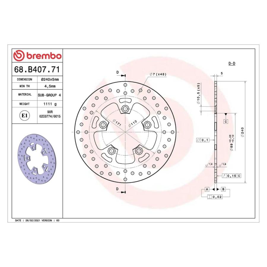 brembo (ブレンボ) セリエオロ セリエオロ ブレーキディスク リジット GS1200SS(01-03)、GSF/S/バンディット/イナズマ1200(95-05) 68B40771 | brembo | 01