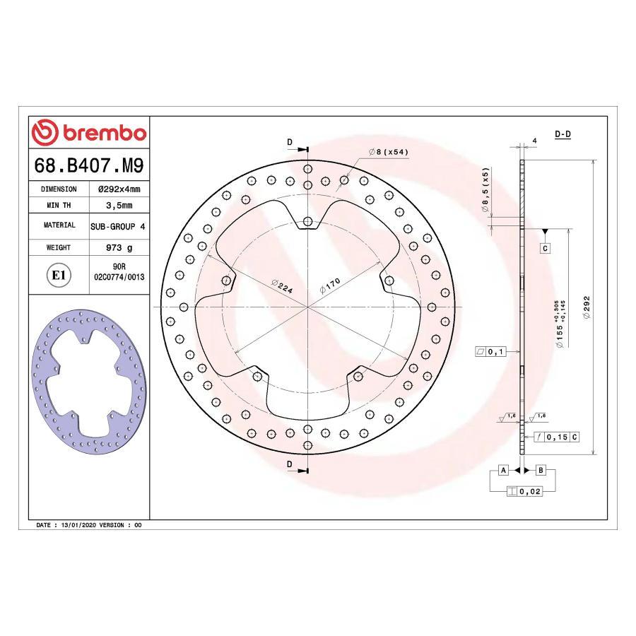 brembo (ブレンボ) セリエオロ セリエオロ ブレーキディスク リジット  68B407M9 | brembo | 01