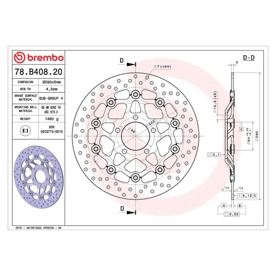 brembo (ブレンボ) セリエオロ セリエオロ ブレーキディスク セミフローティング GSX750F(96)、GSX750F(97-99)、SV650/S(99-02)、SV650(03-06) 78B40820 | brembo | 01