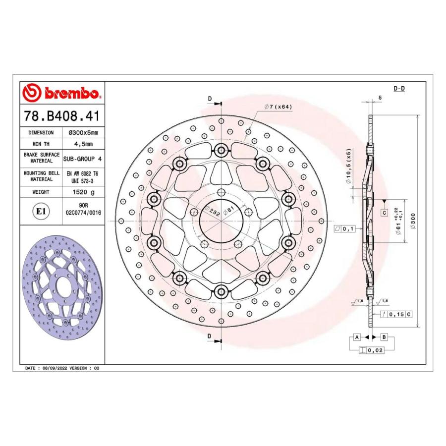 brembo (ブレンボ) セリエオロ セリエオロ ブレーキディスク セミフローティング W800(11-16)、Z750(04-06)、ゼファー750(90-06)、W400(06-08) 78B40841 | brembo | 01
