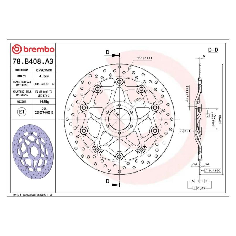 brembo (ブレンボ) セリエオロ セリエオロ ブレーキディスク セミフローティング VTR1000Fファイヤーストーム(97-02) 78B408A3 | brembo | 01