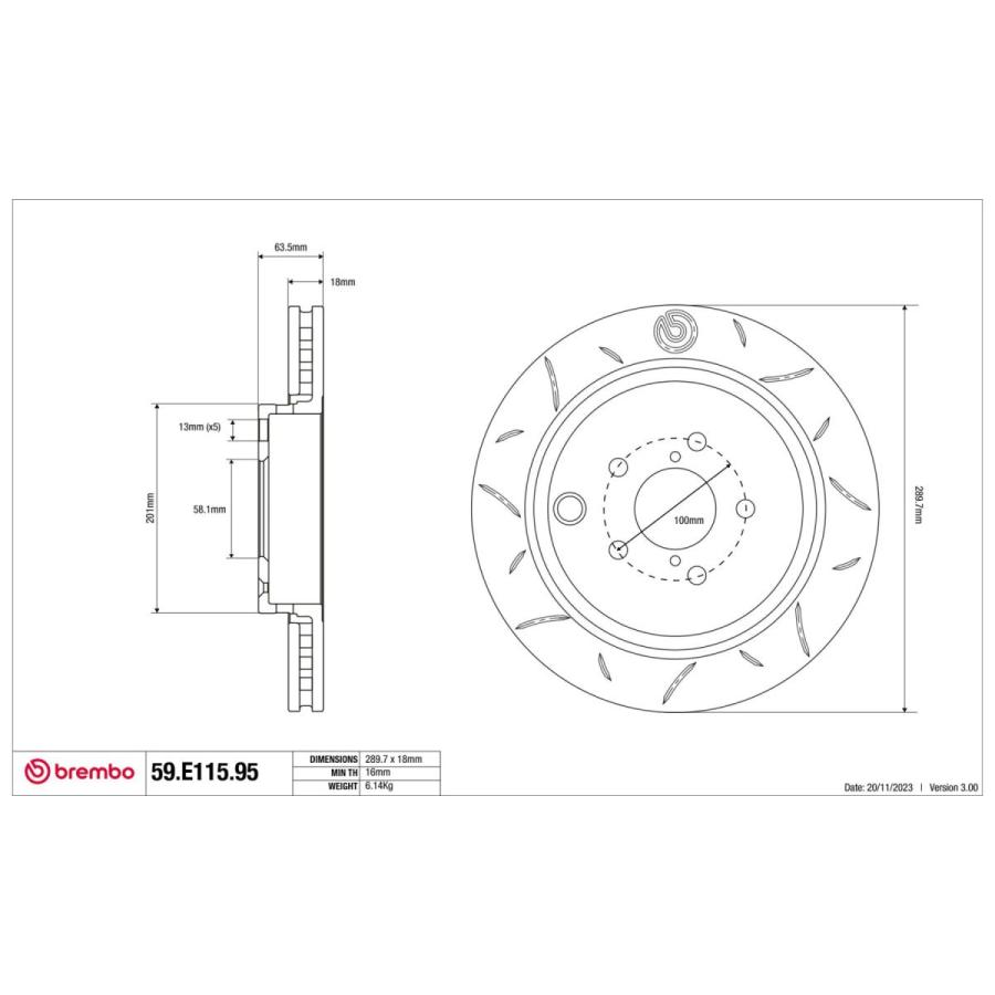 brembo (ブレンボ) 4リン リアブレーキローター SPORT TY3 マルチグルーブスリット 1枚 86/GR86(ZN6/ZN8)/BRZ(ZC6/ZD8) 59-E115-95 |  | 02