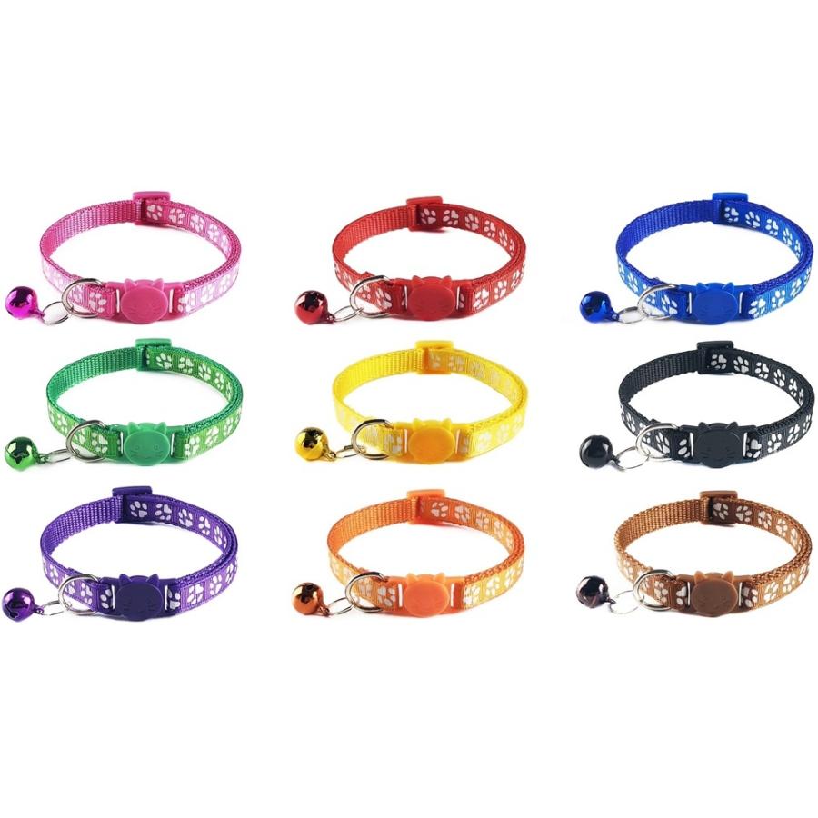 かわいい 猫 首輪 セーフティバックル　鈴付 成猫用 　長さ調整可能　肉球模様 カラフル おしゃれ　ネコ | 