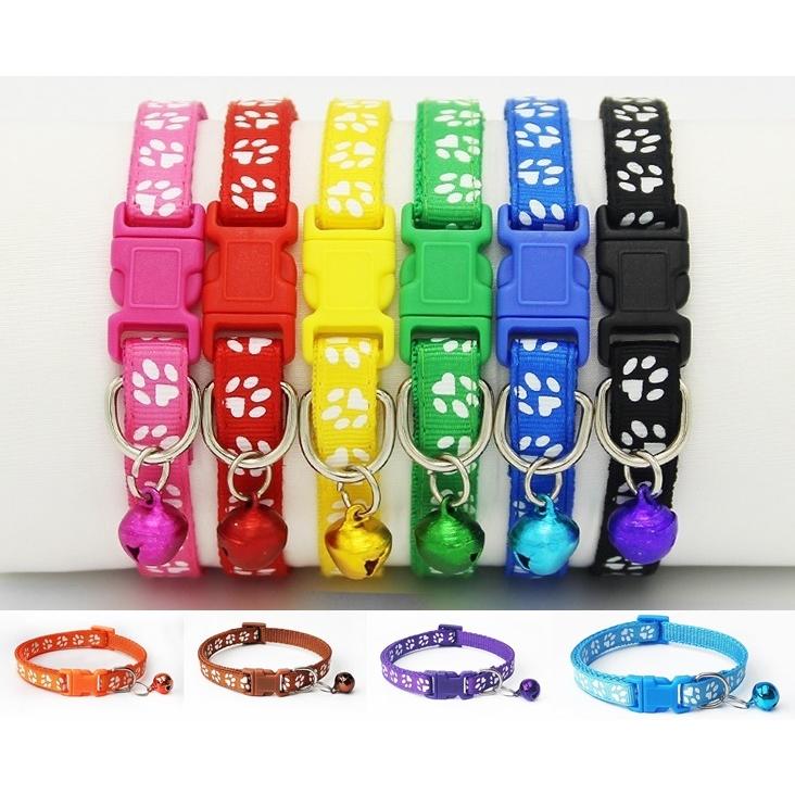 かわいい 犬 猫 首輪 バックル止め　鈴付 小犬用 小型犬　猫用 　長さ調整可能　肉球模様 カラフル おしゃれ　ネコ | 