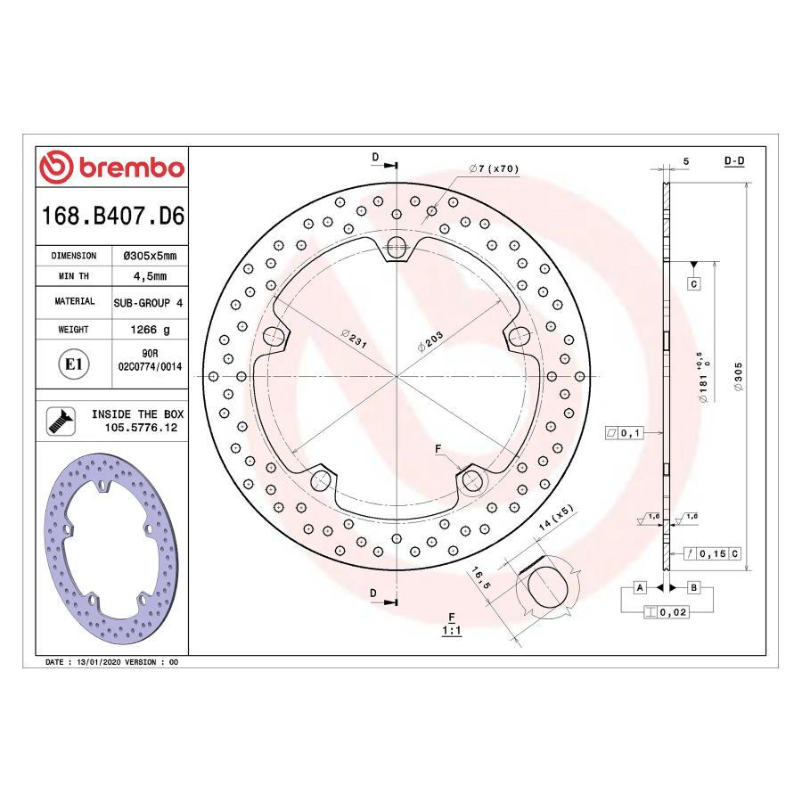 新品Brembo SERIE OROブレーキディスク 168B407D6  brembo（ブレンボ） セリエオロ セリエオロ ブレーキディスク リジット