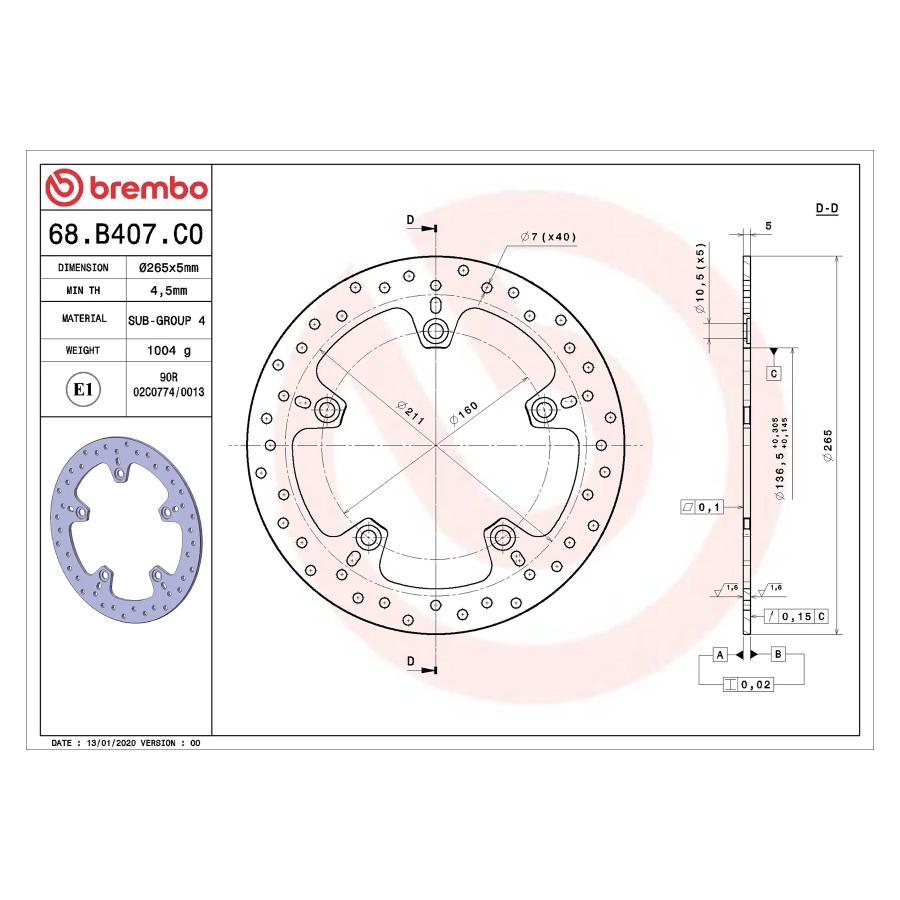 brembo (ブレンボ) セリエオロ セリエオロ ブレーキディスク リジット 68B407C0