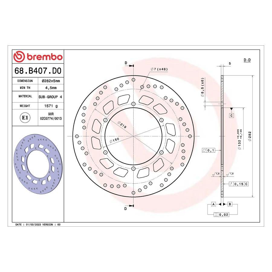 brembo (ブレンボ) セリエオロ セリエオロ ブレーキディスク リジット 68B407D0