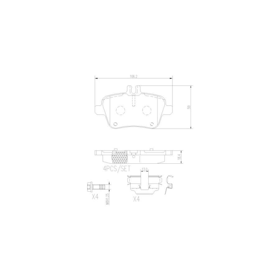 brembo (ブレンボ) 4リン プライムセラミックブレーキパッド 純正互換・低ダストタイプ リア左右セット P50 091N