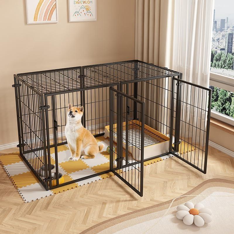 pltstoreペットサークル ペットフェンス 中型犬 小型犬用 折りたたみ可能 ドア付き ブラック 金属製 6パネル 連結可能 室内外兼用 組立簡単 犬ゲージ ドッグサー_1