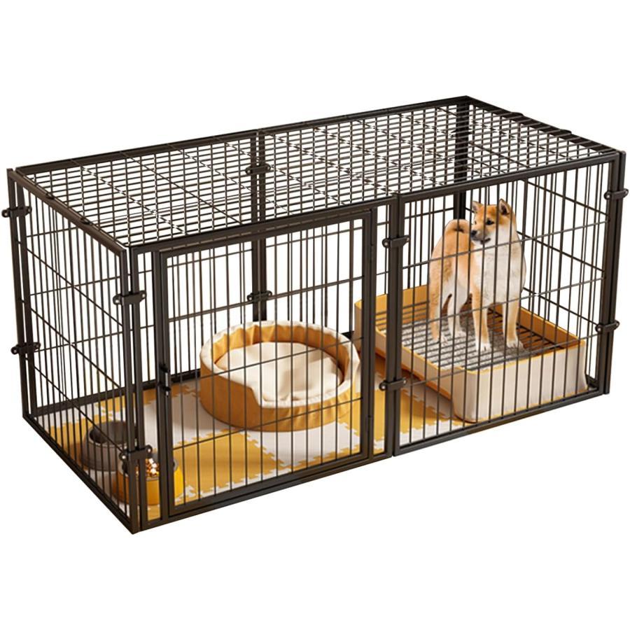 pltstoreペットサークル ペットフェンス 中型犬 小型犬用 折りたたみ可能 ドア付き ブラック 金属製 6パネル 連結可能 室内外兼用 組立簡単 犬ゲージ ドッグサー_3