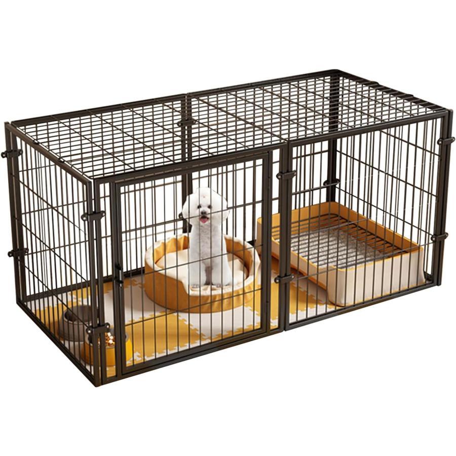pltstoreペットサークル ペットフェンス 中型犬 小型犬用 折りたたみ可能 ドア付き ブラック 金属製 6パネル 連結可能 室内外兼用 組立簡単 犬ゲージ ドッグサー_4