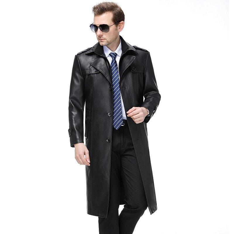 レザーコート メンズ ロングコート アウター 秋 冬 本革 ベルト付き