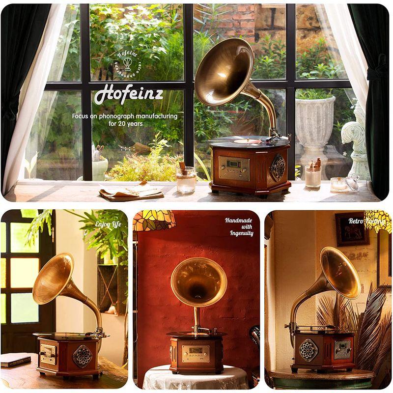 HOFEINZ 天然木材 蓄音機 純銅ホーン 工芸品 マルチレコードプレーヤー/Bluetooth4.2 /USB/FM ラジオ 天然木材 蓄音機 純銅ホーン 工芸品 マルチレコードプレーヤー/Bluetooth4 /USB/FM ラジオ