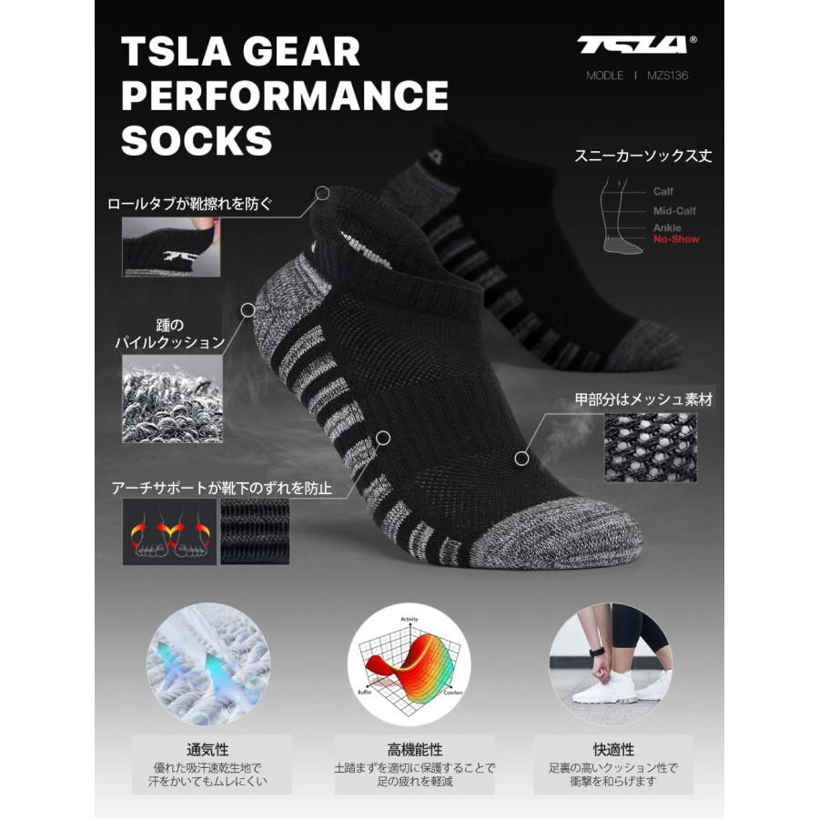 テスラ 綿80％ スポーツソックス 靴下 6足組 男女兼用 抗菌防臭 吸汗速乾 くるぶし ショート クルー ハイカット ビジネス カジュアル アウトドア TSLA MZS136 | TSLA | 03