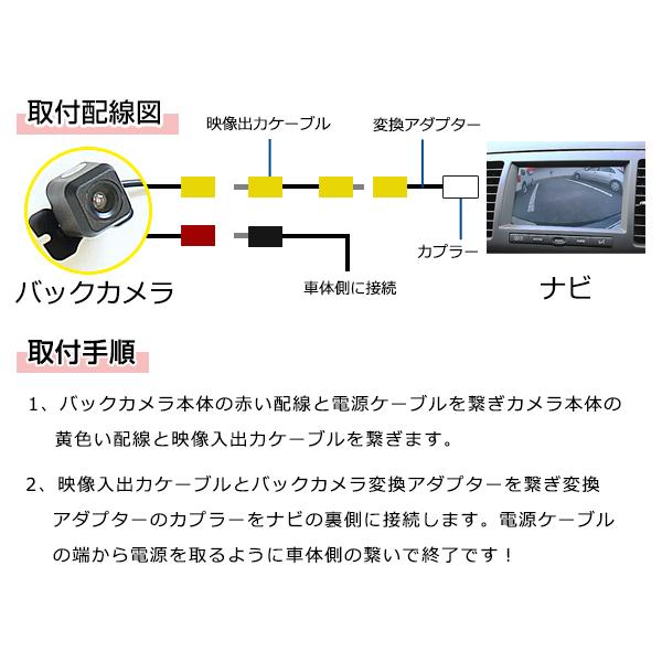 高品質 バックカメラ & 入力変換アダプタ セット トヨタ/ダイハツ NHZA-W60G（N138） 2010年モデル リアカメラ｜plum-shop-net｜04