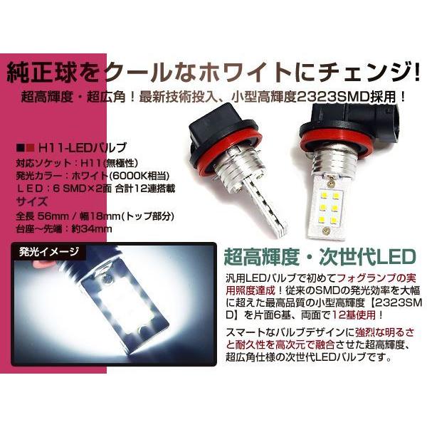 メール便送料無料 LEDフォグランプ エルグランド E51 LEDバルブ ホワイト 6000K相当 H11 両面発光 SMD｜plum-shop-net｜02