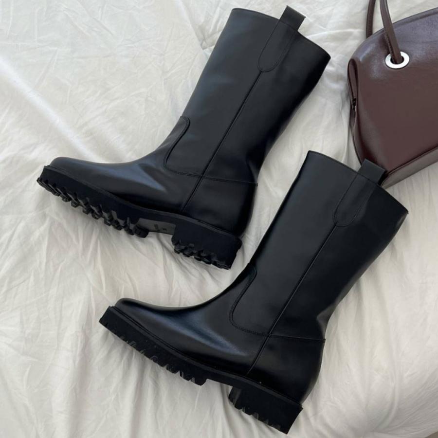 ブーツ レディース ミドル ミドルブーツ ローヒール 本革 ロング