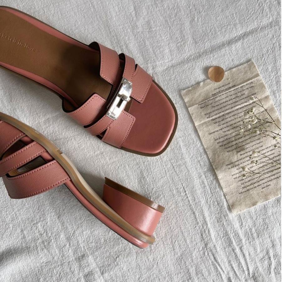 サンダル レディース ミュール ヒール 歩きやすい クロア型 本革