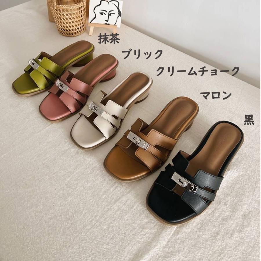 サンダル レディース ミュール ヒール 歩きやすい クロア型 本革
