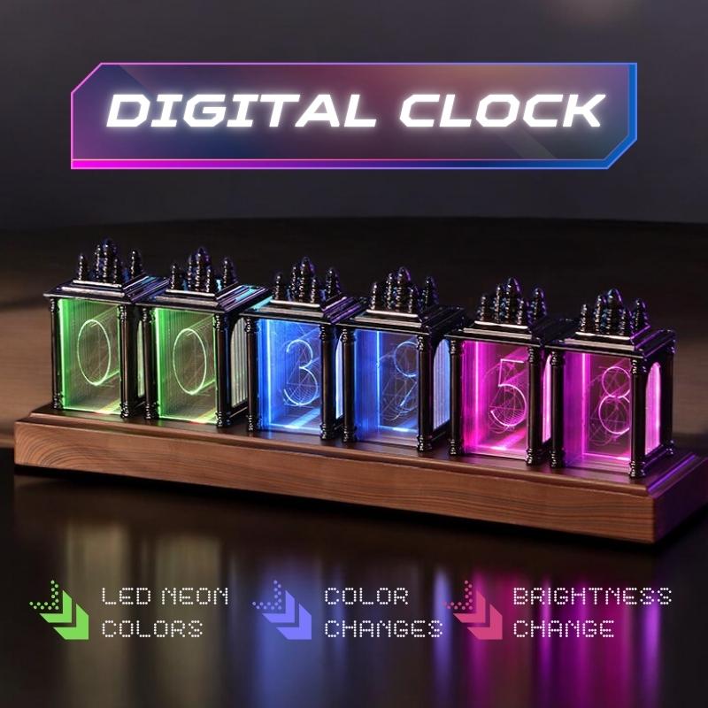 LED ニキシー管風 デジタル時計 置き時計 卓上時計 ネオン 虹 LED ニキシー管風 デジタル時計 置き時計 卓上時計 ネオン 虹