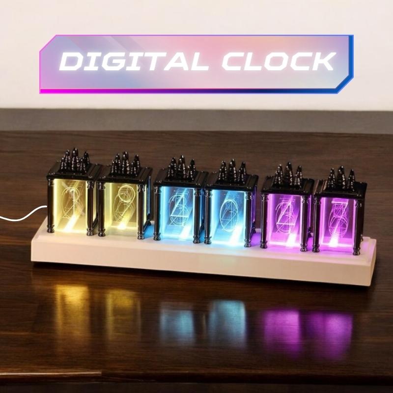 LED ニキシー管風 デジタル時計 置き時計 卓上時計 ネオン 虹 LED ニキシー管風 デジタル時計 置き時計 卓上時計 ネオン 虹