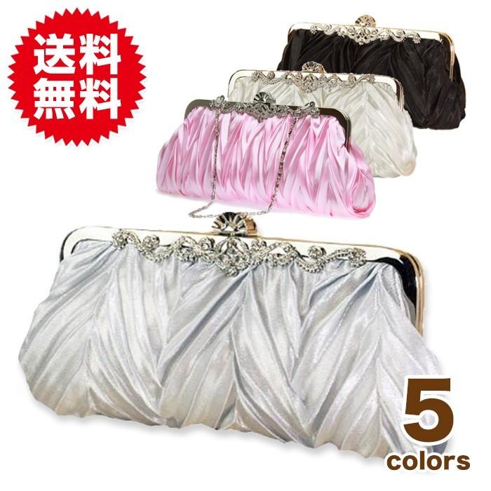 選べる５色 サテンプリーツ パーティーバッグ 3way レディース フォーマルブラック /結婚式 冠婚葬祭 | 